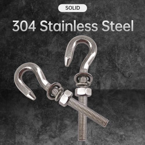 Image of M14 Long Shank Hook Bolts 304 Stainless Steel Round Hooks Eyelet Bolts Ring Screw with Washer and Nut for Yacht Boat Marine Swing Chair Yoga Hammock 2 Pack