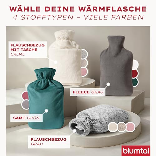 Blumtal Premium Wärmflasche mit Bezug & Tasche flauschig - Wärmeflasche aus verwendungssicherem Naturkautschuk mit Flauschbezug - auslaufsichere Bettflasche mit Innenfutter - Wärmeflasche Braun
