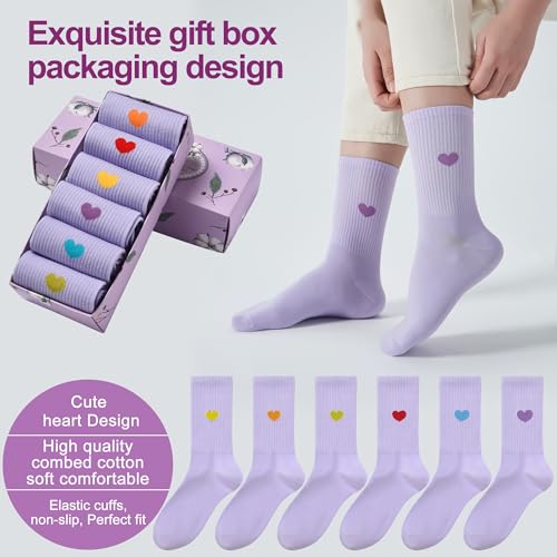 Image of inhees Women's Cotton Crew Socks - 6Pairs Above Ankle Fun Cute Heart Bootie Dress Socks - Gifts for Mother /Her