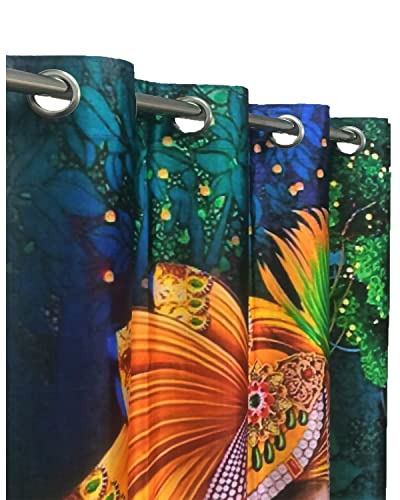 Image of 3D Digital Printed Heavy Fabric Bal Gopal Krishna God Design Curtains for Pooja Room, Temple, Home, 4x7 feet, Set of 1 Pc