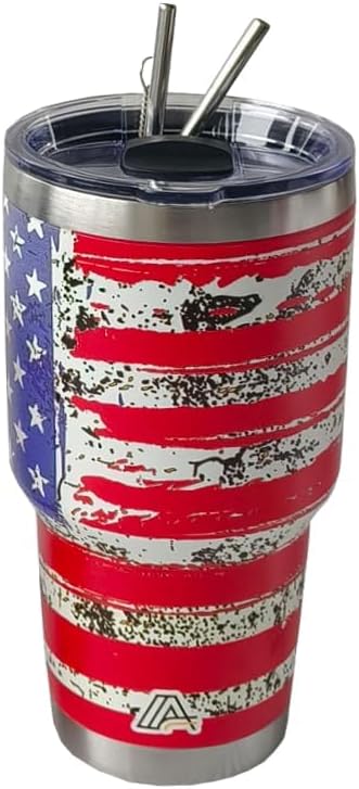 30oz Stainless Steel Tumbler - USA FlagTumbler with Lid and Straw, Double Walled Travel Mug Insulated for Hot & Cold Drinks, Vacuum Insulated Water Bottle for Home, Patriotic Gift - Image 2