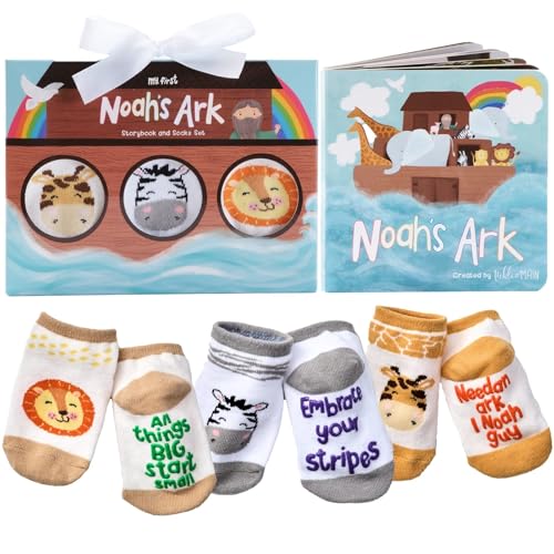 Tickle & Main Noah's Ark Baptism Gifts for Boys Book & Sock Set - 0-12 Months, 4-Piece - Baptism Essentials & Storybook Combo