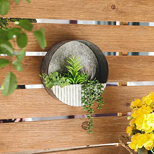 Nikky Home Round Wall Planter, Galvanized Metal Hanging Wall Planter, Indoor Outdoor Hanging Planter Farmhouse Decor Boho Wall Decor Hanging Fake Plants Cactus For Home, Office #TOP1