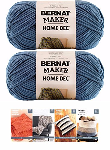 Bernat Maker Home Dec Corded Yarn Bundle 2 Skeins with 4 Patterns 8.8 Ounce Each Skein (Steel Blue)