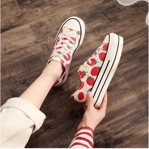 Print Leopard Y2K Sneakers Womens Strawberry Fashion Canvas Platform Sneakers with 1.77in Thick Sole Spring Summer Aesthetic Casual Shoes3