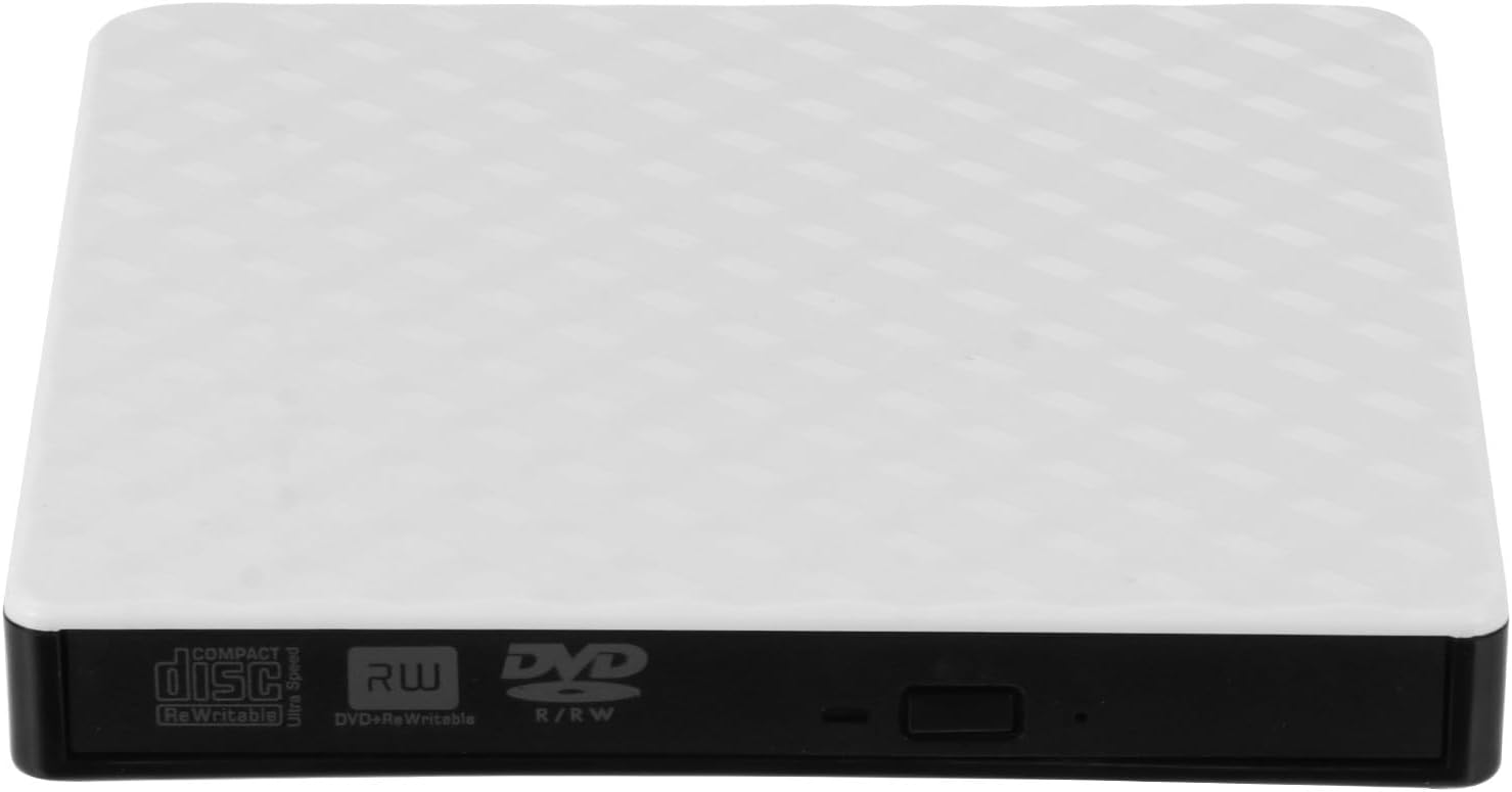 External DVD Burner USB 3.0 Portable DVD Drive for Laptop and Desktop with Diamond Texture White Optical Disc Drive Compatible with Windows