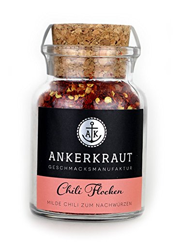 Ankerkraut Copos de chile, 65 g en tarro de corcho, vainas de chile molidas gruesas para condimentar, condimento para cada plato, aroma suave de pimiento sabroso cocinar