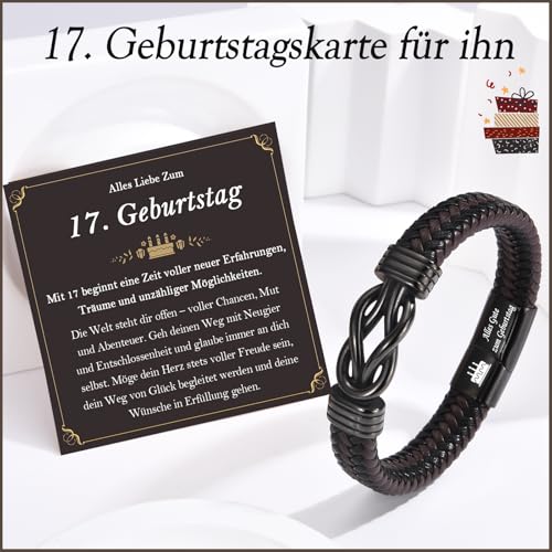FAOMZQ 17. Geburtstag Junge Geschenk, Geburtstag Armband Geschenke für Jungen zum 17. Geburtstag, Geschenk für 17-Jährige Jungen Teenager Sohn Bruder Freund Enkel Neffen von Mama Papa Eltern