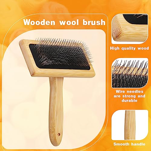 Image of kdafio 2 Pcs Wooden Wool Carders, Wool Carder Brush for Wool Needle Felting Brush Wool Carders Needle Felting with Needle Leather Finger Protector for DIY Projects