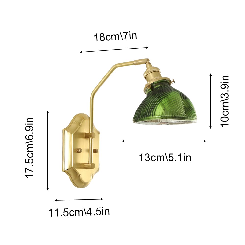 Applique da Parete Vintage in Ottone con Paralume in Vetro, Lampada da Bagno in Oro Anticato, lampade da Parete in Vetro con Attacco E27 per Comodino da Camera da Letto, Illuminazione da Interni