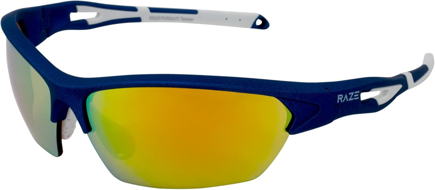 Raze Eyewear Pursuit Sports Sunglasses for Men or Women Metallic Blue Touch Frame w/HD Orange Z Lens