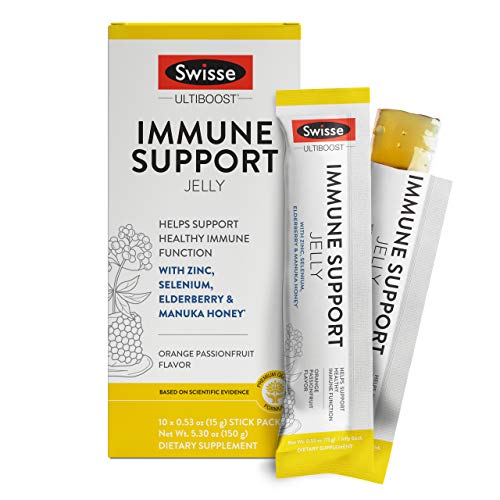 Swisse Ultiboost Immune Support Jelly Sticks, Orange Passionfruit | Immune System Booster Supplement | Zinc, Selenium, Elderberry, Manuka Honey | Easy, Portable Jelly Sticks | 10 Count
