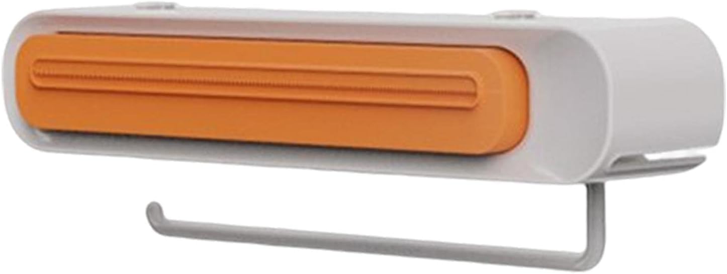 Wrap Cutter Dispenser Refillable Food Wrap Cutter, Kitchen Accessories,with Hidden Multi Purpose Hooks, Orange White Cutting