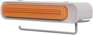 SHOUKAII Dispensador de Cortador de Envoltura, Cortador de Envoltura de Alimentos Recargable, Accesorios de Cocina, con Ganchos Multiusos Ocultos, Corte Naranja y Blanco
