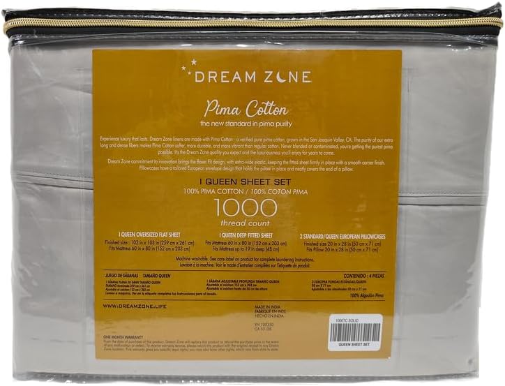 Dream Zone 1000 Thread Count Pima Cotton 4 Pcs Queen Sheet Set in Silver Grey (Silver Grey,Queen)
