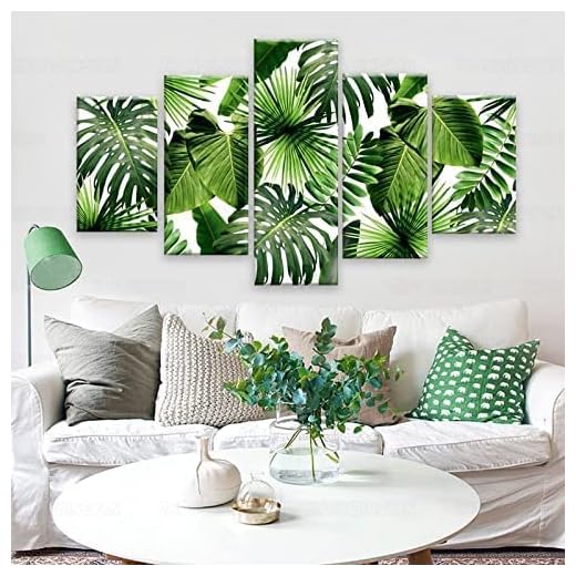 Cuadro Lienzo 5 Piezas Plantas Verdes Painting Cuadros Personalizados Con Foto Lienzo Decorativo Para Pared Decoracion Hogar Moderno Cuadro Habitacion Decoracion De Salones Xxl/Sin Marco 200 X 100