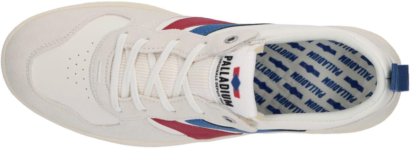 Palladium Unisex Pallacup Flame Leather Fashion Sneakers, Retro Leather Casual Walking Shoes with Gum Sole, Cream/Chili/Blue, Mens 9.5/Womens 11 - Image 5