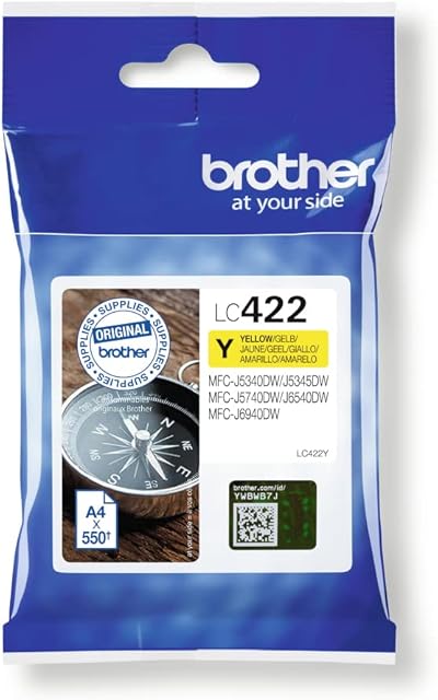 Brother LC-422Y Inkjet Cartridge, Yellow, Single Pack, Standard Yield, Includes 1 x Inkjet Cartridge, Genuine Supplies