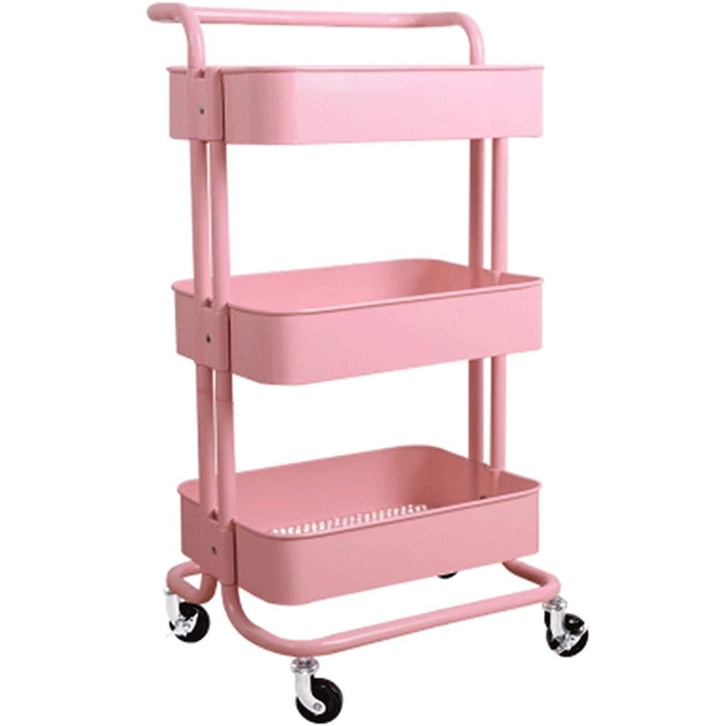 Chariot multifonction rose à roulettes verrouillables pour cuisine