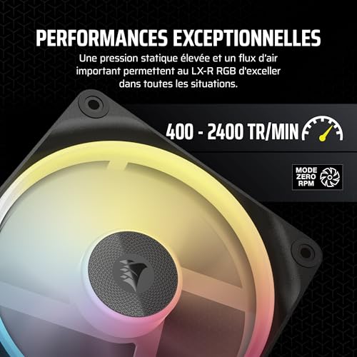 CORSAIR iCUE Link LX120-R RGB 120mm PWM Ventilateur Inversé – Ventilateur Individuel – Faible Bruit, CORSAIR Palier à Dôme Magnétique, Double Boucle Lumineuse, Vis QuikTurn™, Mode Zéro RPM – Noir