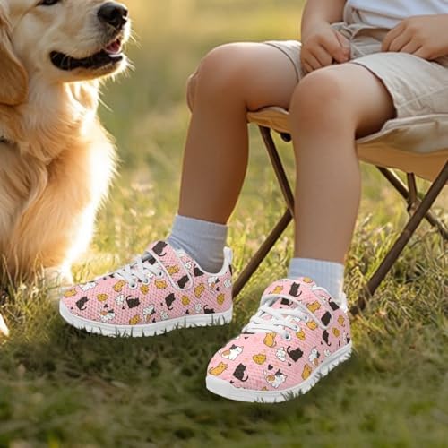 Kids Boys Girls Running Shoes Comfortable Lightweight Slip on Sneakers Athletic Tennis Shoes Cute Cats Pattern（White Sole）2