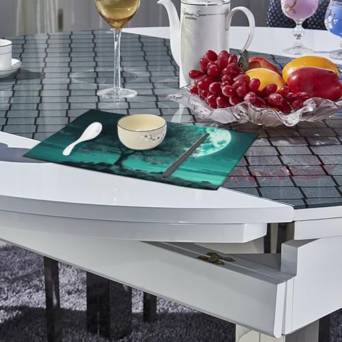 Set de table bleu sarcelle arbre lune chic pour vos repas en famille - 5