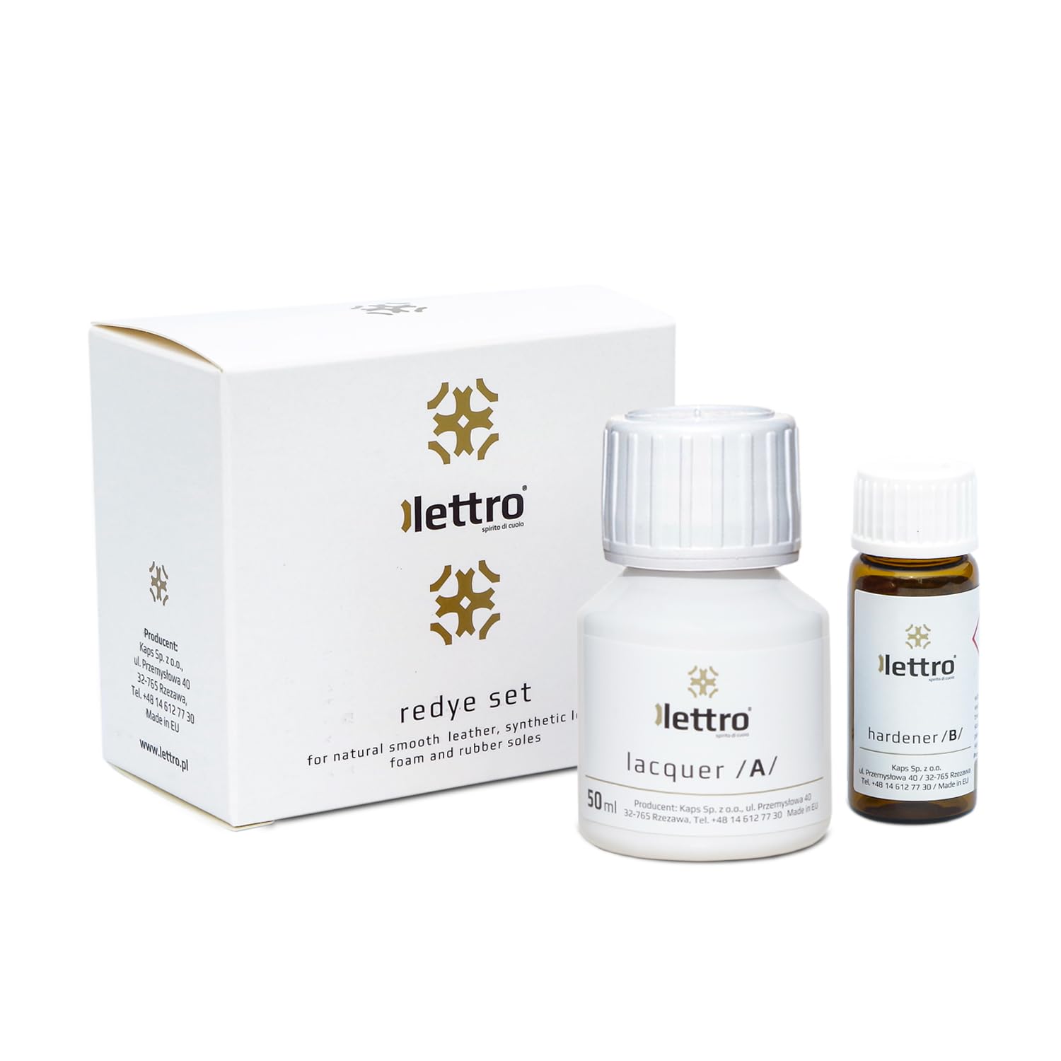 Lettro Redye Set – Farba do Butów ze Skór Gładkich i Syntetycznych oraz Podeszw Gumowych i Piankowych| Zestaw Lakier 50ml + Utwardzacz 5ml