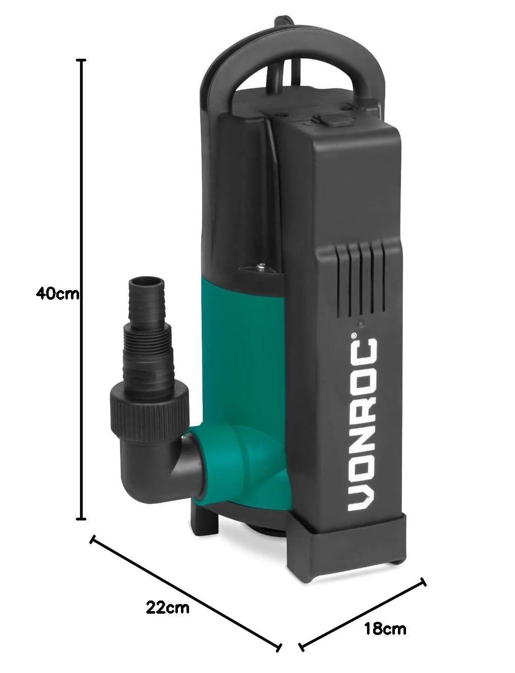 VONROC Pompe Submersible 750W – Débit 14 000 l/h – Pour Eaux Propres, Usées – Flotteur Intégré – Profondeur 7 m, Hauteur de Refoulement 7,5 m – Pompe Immergée Usage Domestique, Extérieur