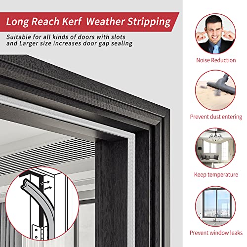 Image of 40 Feet Long Reach Weather Stripping Door Seal, Fingwerk V-Shaped Replacement Door Seal Strip Foam Kerf Weather Stripping for Doors Frame Door Insulation Strip, Easy Cut to Size(White)