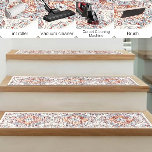 HEBE Rubber Carpet Stair Treads for Wooden Steps Non Slip 15 Pack Indoor Staircase Step Treads Reusable Stair Runner Mats for Dogs and Kids Stairway Grip Step Treads Carpet