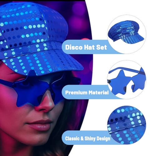 Bodeshis Abba Outfits for Women, 4-Piece Disco Costume Set with Hat, Earrings, Necklace and Glasses, 70s Themed Party Accessories, Retro Music Festival Fancy Dress - Image 2