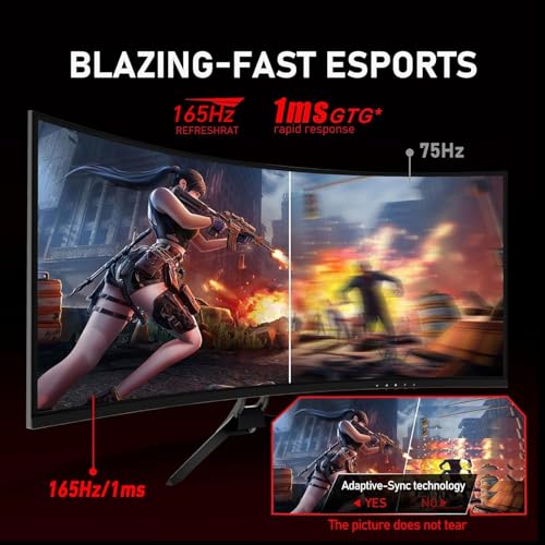 ZZA 34\" Ultrawide Curved Gaming Monitor, 1500R PC Screen 165hz WQHD 3440x1440, Curved Computer Monitors with FreeSync,HDR10, 1ms,Eye Care, Borderless Design,Support Wallmount 75x75mm
