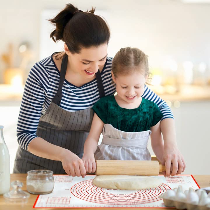Bäcker & Lecker Silikonmatte Backmatte Groß 80 x 60CM Antihafte Rutschfeste Backunterlage Teigmatte mit Messung für Fondant Gebäck Pizza, BPA Frei (Orange)