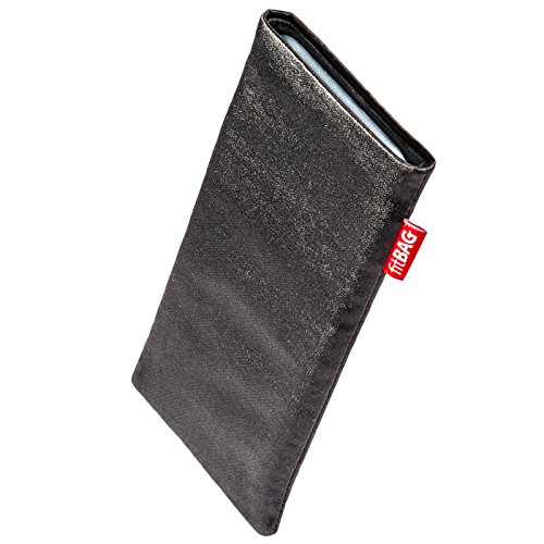 fitBAG Techno czarny pokrowiec na telefon komórkowy torba z materiału tekstylnego z wyściółką z mikrofibry do Wiko F100 | etui z funkcją czyszczenia | Made in Germany