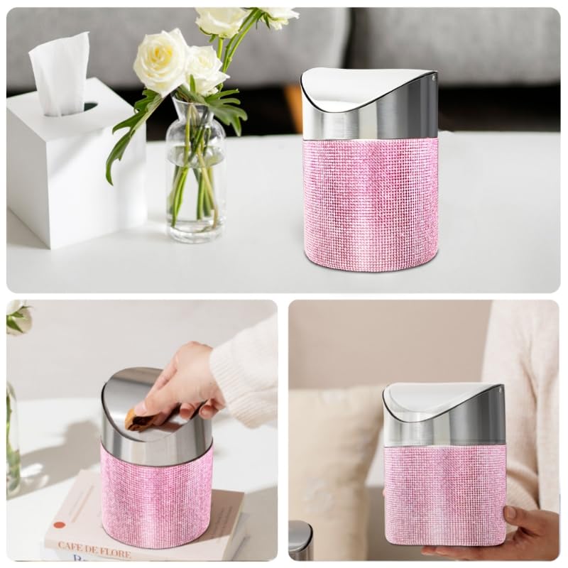 Image of Mini Countertop Trash Can with 10 Rolls of Trash Bags, Tiny Desk Trash Cans | with Press Type Lid, Desktop Trash Can Applicable for Bathroom Vanity Home Office