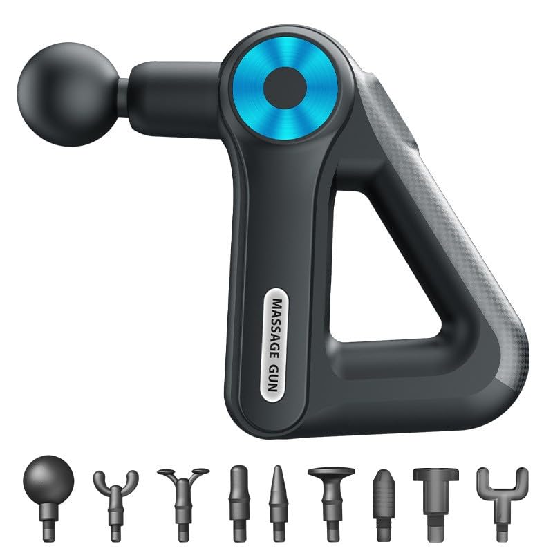 Pistola de masaje de tejido profundo, masajeador muscular de mano para aliviar el dolor, dispositivo de percusión con 9 accesorios y 9 velocidades