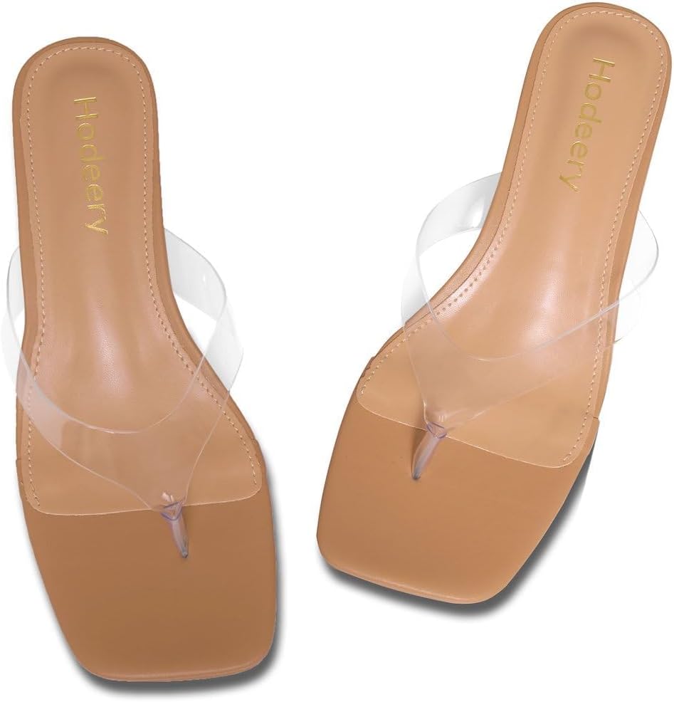 Women‘s Clear Strap Kitten Heels 2.5 Inch Square Open Toe Flip Flop Sandals Comfortable Low Heels for Wide Feet Dressy Mules for Party Wedding Work