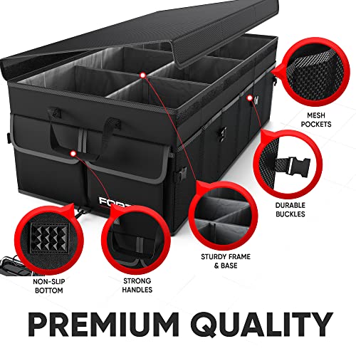 Fortem Car Trunk Organizer, Car Storage Organizer, Collapsible Multi Compartment Car Organizer, Suv Trunk Organizer, Non Slip Bottom, Adjustable Securing Straps, Foldable Cover (Black, X-Large) #TOP1