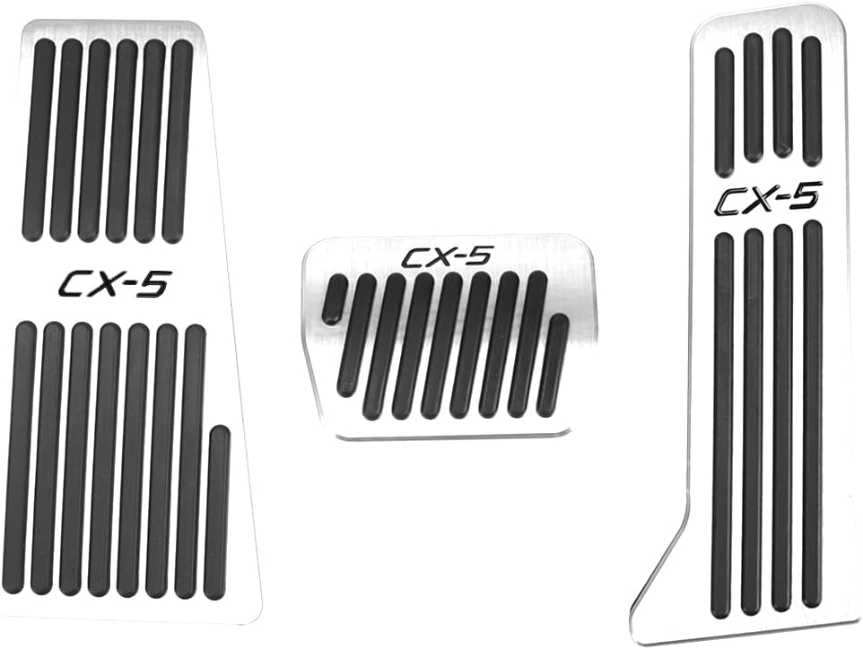 BOYOUS 3pcs Aluminum Non-Slip Performance nti-Slip No Drilling Foot Pedals Rest Pedal Accelerator Brake Pedal Cover For Mazda 2013-2025 CX-5（SILVER）