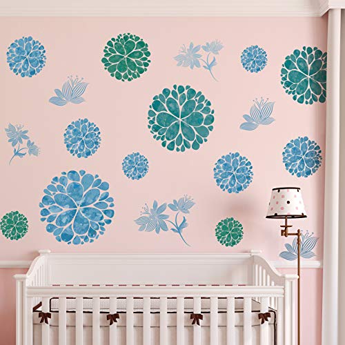 Vinilos decorativos de flores azules 3D para pared, paquete de 4 miniatura 6