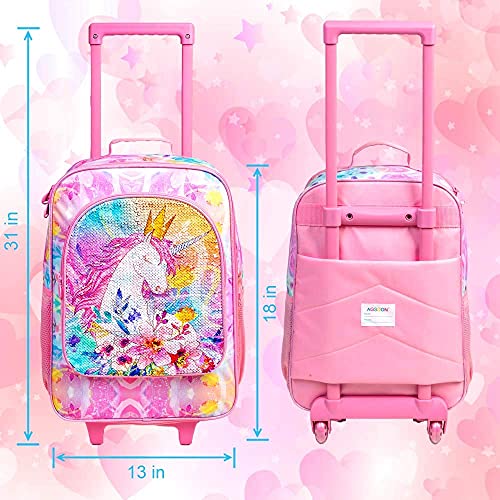 Image of CCJPX Kids Luggage for Girls, Unicorn Rolling Travel Carry on Suitcase for Toddler Children with Wheels(Pink)