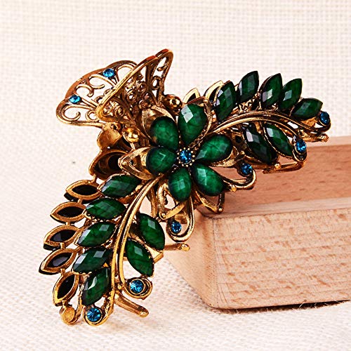 Pinza para cabello metálica con rhinestones verde miniatura 2