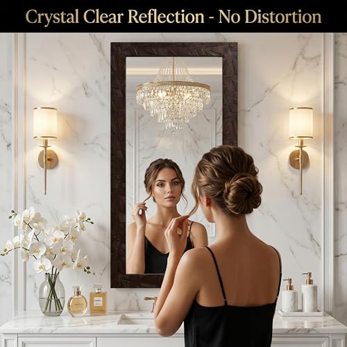 Image of Amazon Basics Synthetic Framed Exquisite Rectangular Wall Mirror | Versatile Usage for Living Rooms, Bedrooms| Standard Trim (Brown) | 15 Inch X 39 Inch