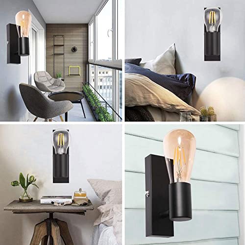 Aplique de pared industrial E27 de metal negro regulable para dormitorio 3