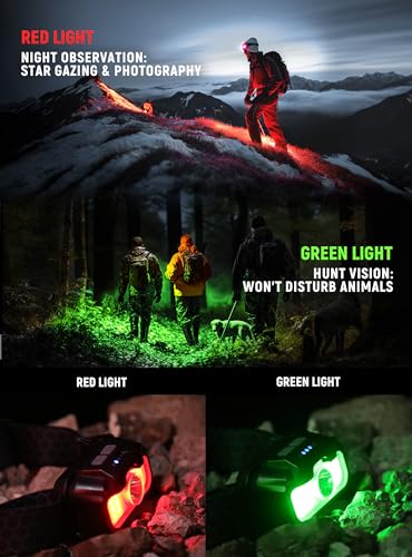 Headlamp-Rechargeable-2-Pack-1300-Lumen-Ultra-Light-Bright-Head-Lamp-with-White-Red-Green-14-Modes-Adjustable-Waterproof-Motion-Sensor-Headlight-for-Outdoor-Camping-Running-Cycling-Hiking