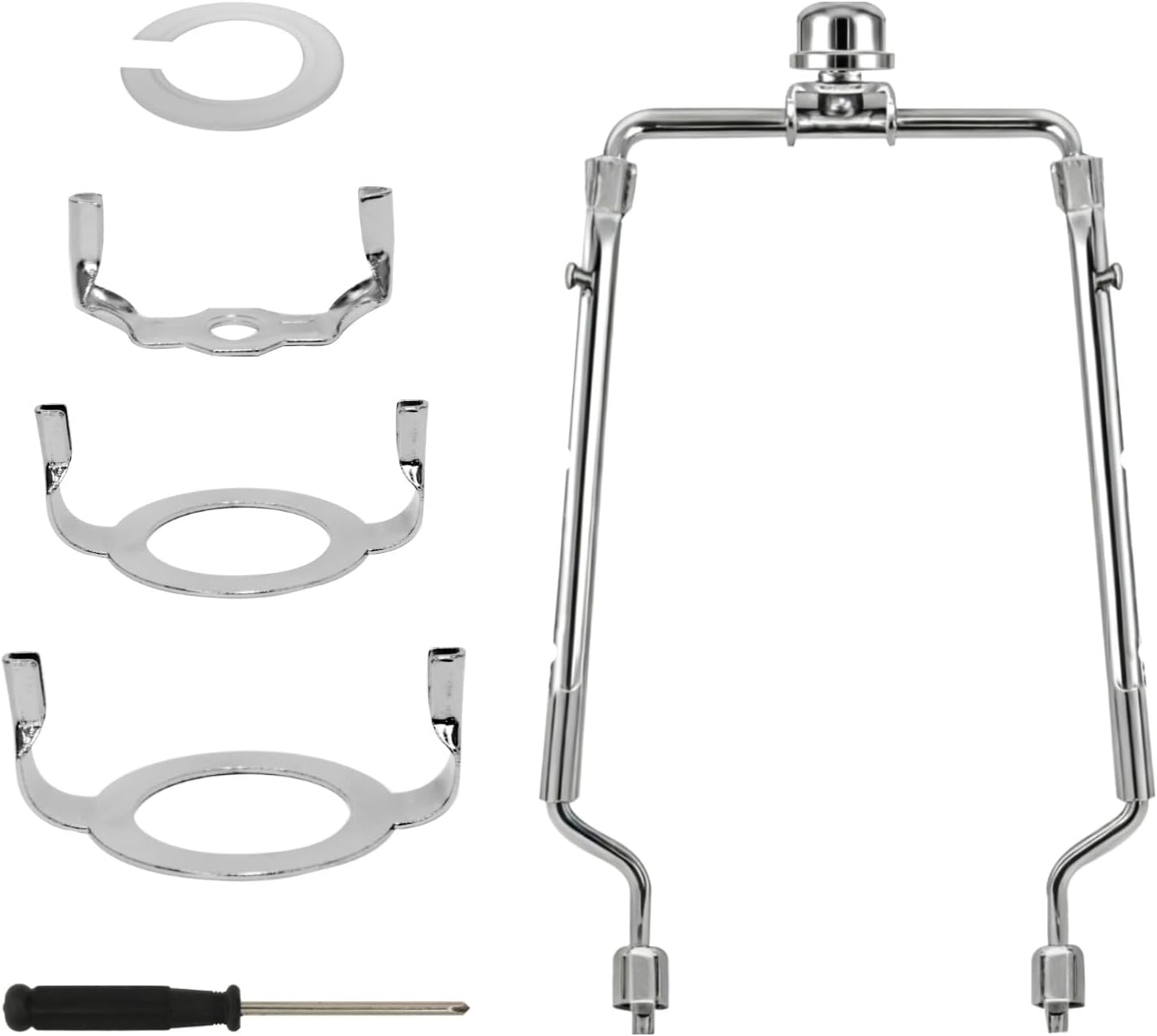 Lamp Shade Harp Holder Kits Adjustable 7" 8" 9" 10" fit for Standard 1/8 IP, E14, E26, E27 Lamp Harp Saddle with Lamps Finials, Screwdriver, Metal Lampshade Bracket Decorative Accessories - Silver