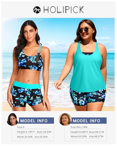 Image of Holipick 3 Piece Tankini Swimsuits for Women Tummy Control Bathing Suits Swim Tank Top with Bra Boy Shorts Teen Swimwear 2026