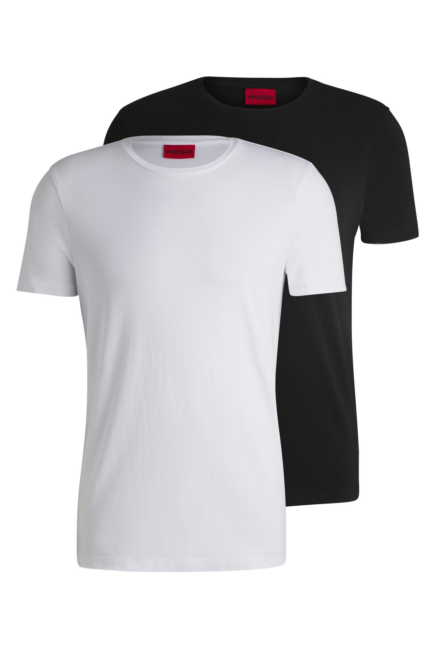 HUGO Mens Round Two Crew-Neck T-Shirts in Stretch Jersey