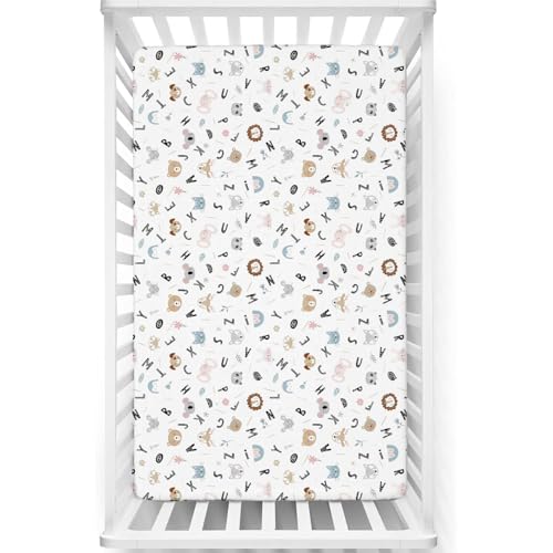 Image of Fitted Cot Crib Sheet | Bed Sheets for Newborn Baby Crib Mattress | Deep Pocket All Round Elastic Fitted Crib Sheet for Baby| Size 132 cm x 71 cm | Crib Sheets - 28 inchx52 inch | Alphabet Adventure
