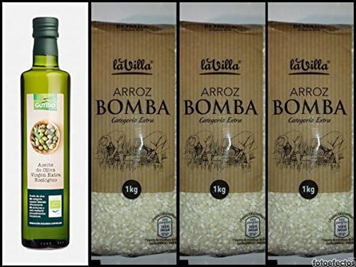 Lot of 3x1kg Paella Rice "Bomba" La Villa + 500ml Gutbio Ecological Extra Virgin Olive Oil